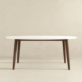 Ada Mid Century Modern Style Solid Wood White Top Oval Dining Table