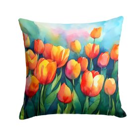 Tulips in Watercolor Throw Pillow Machine Washable, Indoor Outdoor Decorative Pillow for Couch, Bed or Patio, 14Hx14W