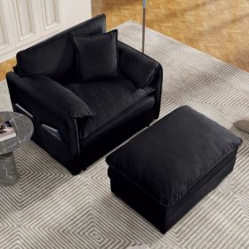 Oversized 57.48" Recliner Chair with Movable Ottoman - Soft Chenille Upholstered Indoor Lounge Chair for Living Room or Bedroom,DIY Combination,B