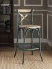 Antique Turquoise and Antique Oak Bar Stool with Cross Back