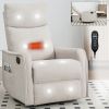 Heat Massage Manual Recliner Chair with Rocker and Swivel in Fabric for Living Room, Beige