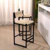 Creamy White Paper Rope Woven Bar Stools Set of 2 Hand Weave Counter Stool with footrest for Kitchen Island, Dining Room (Creamy White)