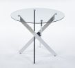 Dining Table with cross metal leg and tempered glass,Modern Space Saving Kitchen Table for Living Room,chrome legs