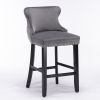 A&A Furniture,Contemporary Velvet Upholstered Wing-Back Barstools with Button Tufted Decoration and Wooden Legs, and Chrome Nailhead Trim