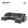 [VIDEO provided] [New] 110*57" Modern U Shape Modular Sofa, 6 Seat Chenille Sectional Couch Set with 2 Pillows Included