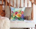Roses in Watercolor Throw Pillow Machine Washable, Indoor Outdoor Decorative Pillow for Couch, Bed or Patio, 14Hx14W