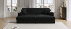 86.5" Oversized Loveseat Chaise Lounge Sectional Sofa Bed Corduroy Sleeper Sofa with Two USB Ports
