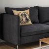 Bernese Mountain Dog and Flowers Throw Pillow Machine Washable, Indoor Outdoor Decorative Pillow for Couch, Bed or Patio, 14Hx14W