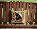 Black French Bulldog and Flowers Throw Pillow Machine Washable, Indoor Outdoor Decorative Pillow for Couch, Bed or Patio, 14Hx14W