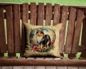 Sheltie and Flowers Throw Pillow Machine Washable, Indoor Outdoor Decorative Pillow for Couch, Bed or Patio, 14Hx14W