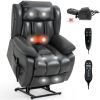 Dual Motor Infinite Position Up to 350 LBS Electric Medium size Leatheraire Grey Power Lift Recliner Chair with 8-Point Vibration Massage and Lumbar H