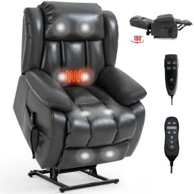 Dual Motor Infinite Position Up to 350 LBS Electric Medium size Leatheraire Grey Power Lift Recliner Chair with 8-Point Vibration Massage and Lumbar H