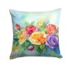 Roses in Watercolor Throw Pillow Machine Washable, Indoor Outdoor Decorative Pillow for Couch, Bed or Patio, 14Hx14W
