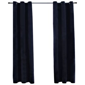 Blackout Curtains with Rings 2 pcs Black 37"x84" Velvet