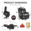 Dual Motor Infinite Position Up to 350 LBS Electric Medium size Leatheraire Grey Power Lift Recliner Chair with 8-Point Vibration Massage and Lumbar H