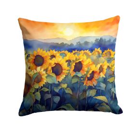 Sunflowers in Watercolor Throw Pillow Machine Washable, Indoor Outdoor Decorative Pillow for Couch, Bed or Patio, 14Hx14W