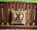 Yorkshire Terrier and Flowers Throw Pillow Machine Washable, Indoor Outdoor Decorative Pillow for Couch, Bed or Patio, 14Hx14W