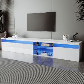 ON-TREND Unique Design TV Stand with 2 Glass Shelves, Ample Storage Space Media Console for TVs Up to 105"