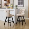 Swivel Velvet Barstools with Button Tufted Decoration and Wooden Legs, and Chrome Nailhead Trim, Leisure Style Bar Chairs,Bar stools, Set of 2 (Beige)