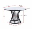 1pc Unique White Faux Marble Round Table Cage Like Base Dining Wooden Furniture Black Finish