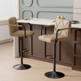 Bar Stools Set of 2, Seat Adjustable Height 25.5-34.5IN Barstools with Back & Arms (Color: Khaki)