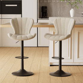 Modern Bar Stools Set of 2 Faux Leather Upholstered Swivel Barstools Counter Height Bar Chairs Waterproof for Island Kitchen (Color: Beige Yellow)