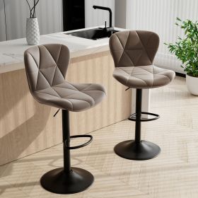 Modern Bar Stool Set of 2, Adjustable Faux Leather Upholstered Swivel Counter Stools, Counter Height Barstools with Back for Kitchen Island (Color: Dark khaki)