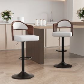 Swivel Bar Stools Set of 2 Seat Adjustable Height 25.2-33.8IN (Color: White, count: 2 set)