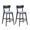 Wooden Bar Chairs Set of 2, Modern Soft Upholstered Kitchen Island Chairs, Counter Height Stool with Backrest