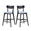 Wooden Bar Chairs Set of 2, Modern Soft Upholstered Kitchen Island Chairs, Counter Height Stool with Backrest