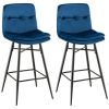 2 Pieces 29 Inch Velvet Bar Stools Set with Tufted Back and Footrests