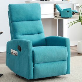 Manual Recliner Chair with Rocker and Swivel in Fabric for Living Room, Blue (Color: as Pic)